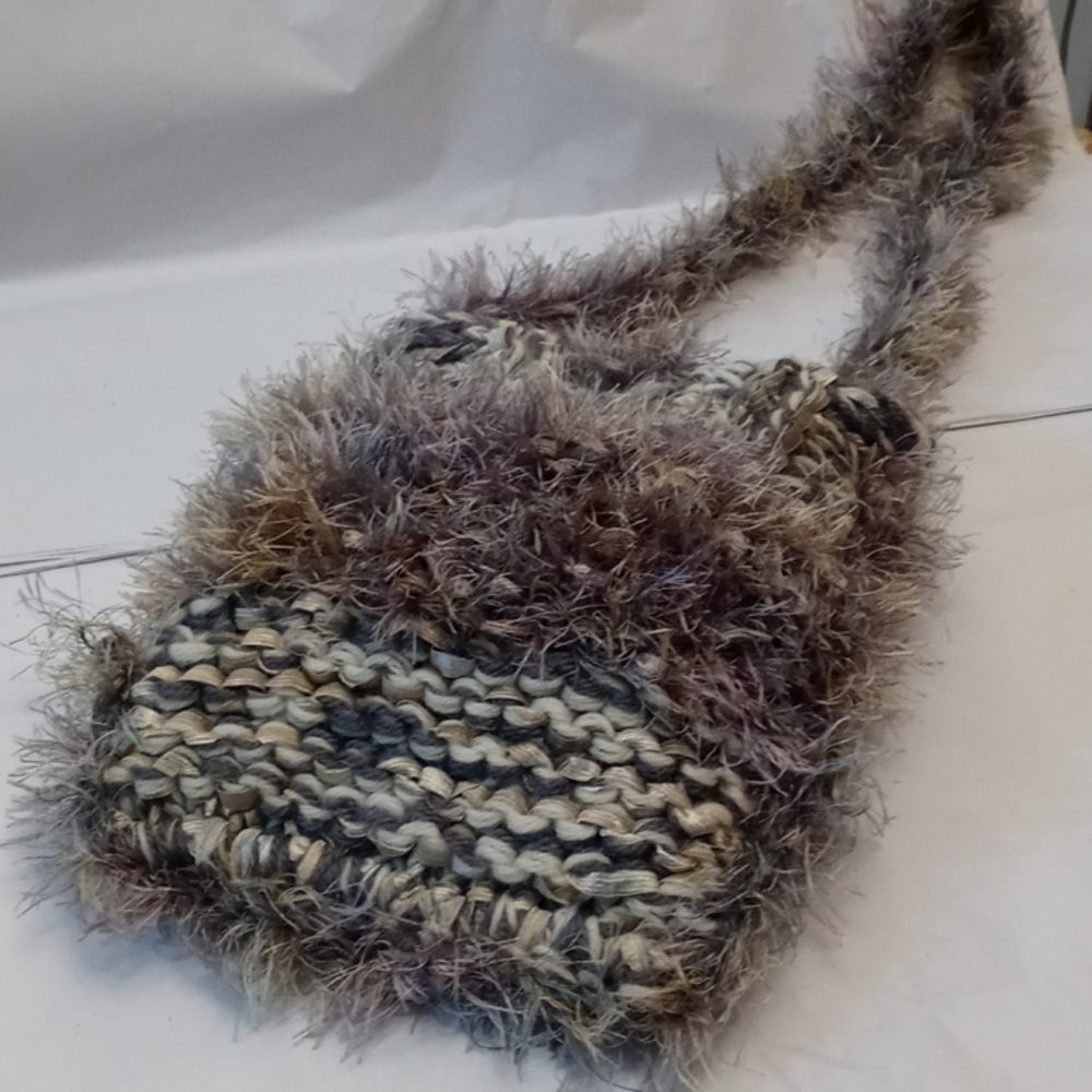 Olive & offwhite Soft, fuzzy hand made bag